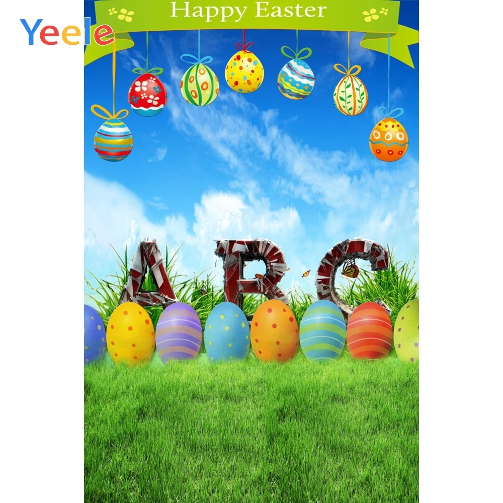 

Yeele Easter Eggs Grassland Blue Sky Ribbon Party Baby Shower Portrait Photography Backdrops Backgrounds For Photo Studio Props
