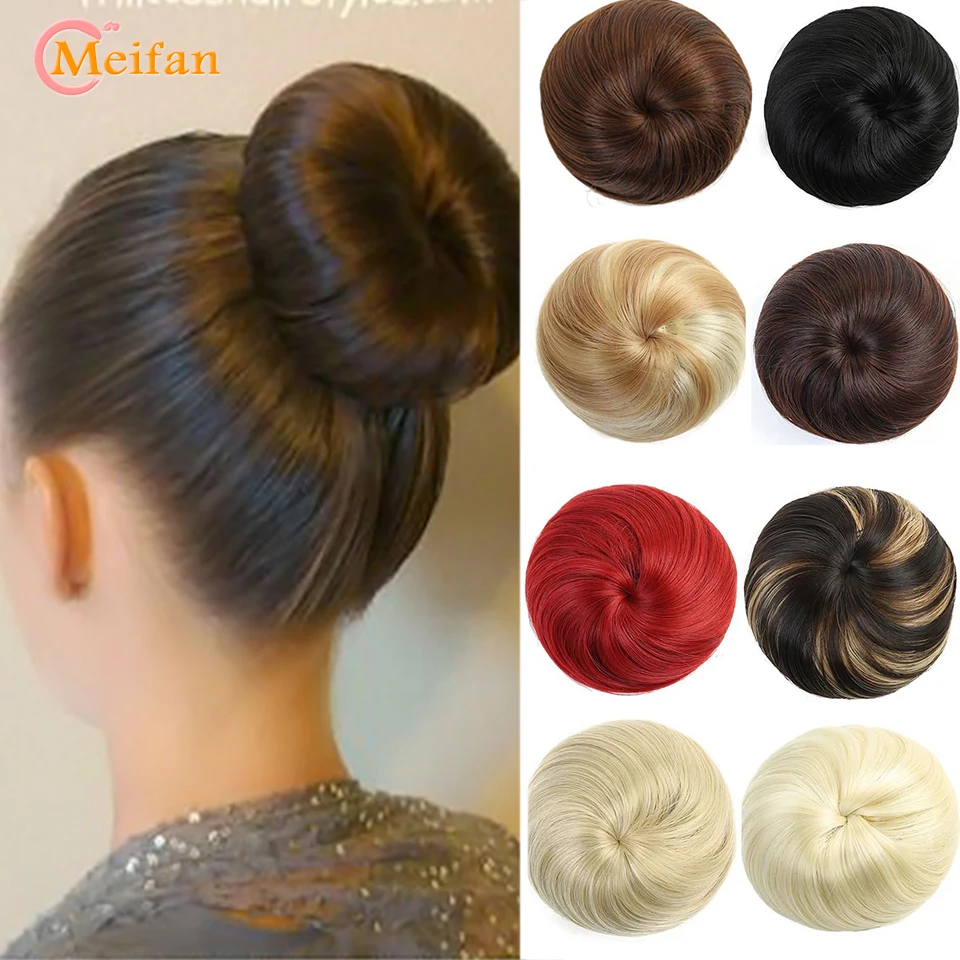 

MEIFAN Synthetic Straight Hair Claw Chignon Hair Donut Roller Hairpieces Elastic Rubber Band Fake Hair Bun Drawstring Ponytail