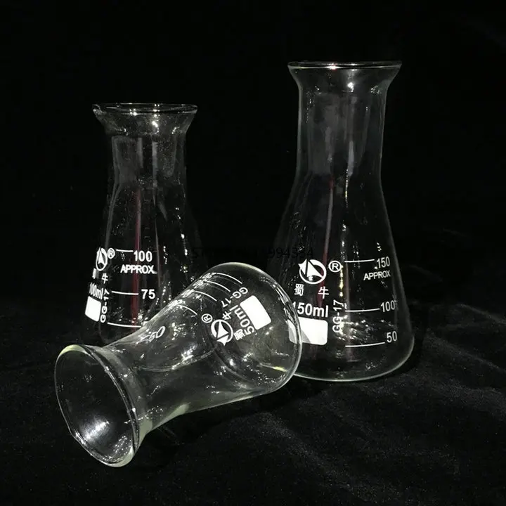 1 шт 50 мл до 2000 мл стеклянная erlenmeyer колба, коническая фляга бутылка с трубчатым отверстием, стеклянная треугольная фляга для лаборатории