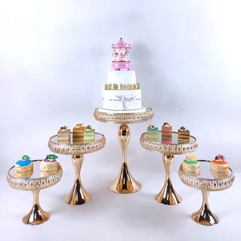 

new arrive 3-5 pcs Golden high grade electroplate mirror cake stand metal wedding cake rack cake tray