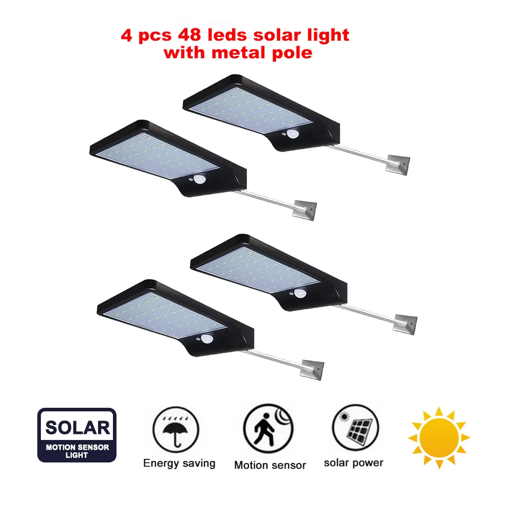 

2/4pcs 48 LEDs Solar Powered Wall Light Infrared & Light Sensor Wireless Outdoor IP65 Waterproof Security Lighting for Doorway s