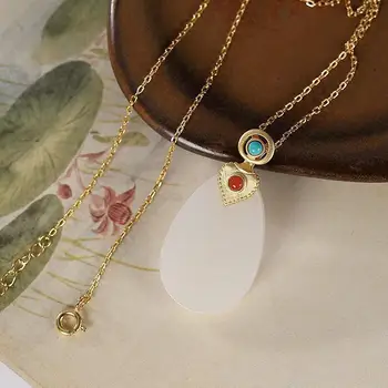 

Original silver inlaid natural Hetian white jade pulp Pendant Necklace Chinese style retro charm light luxury women's jewelry