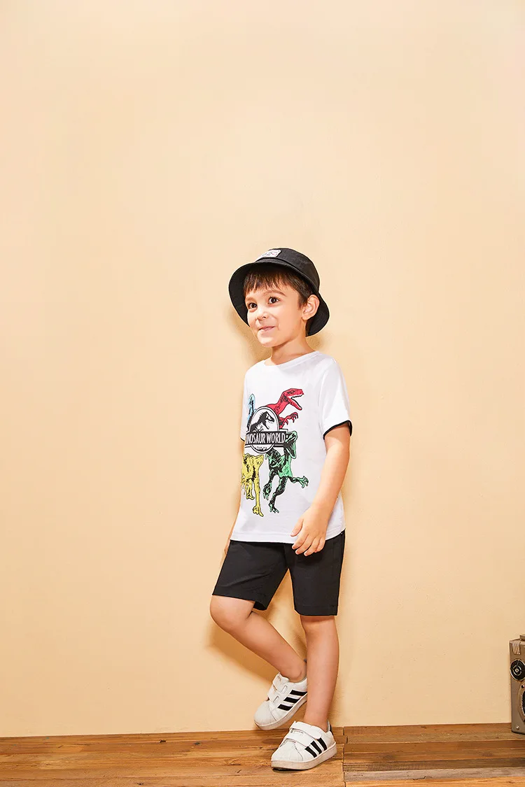 Amazon for Summer New Style Childrenswear Printed Dinosaur Pure Cotton Short-sleeved T-shirt Contrast Color BOY'S Baby Half Slee