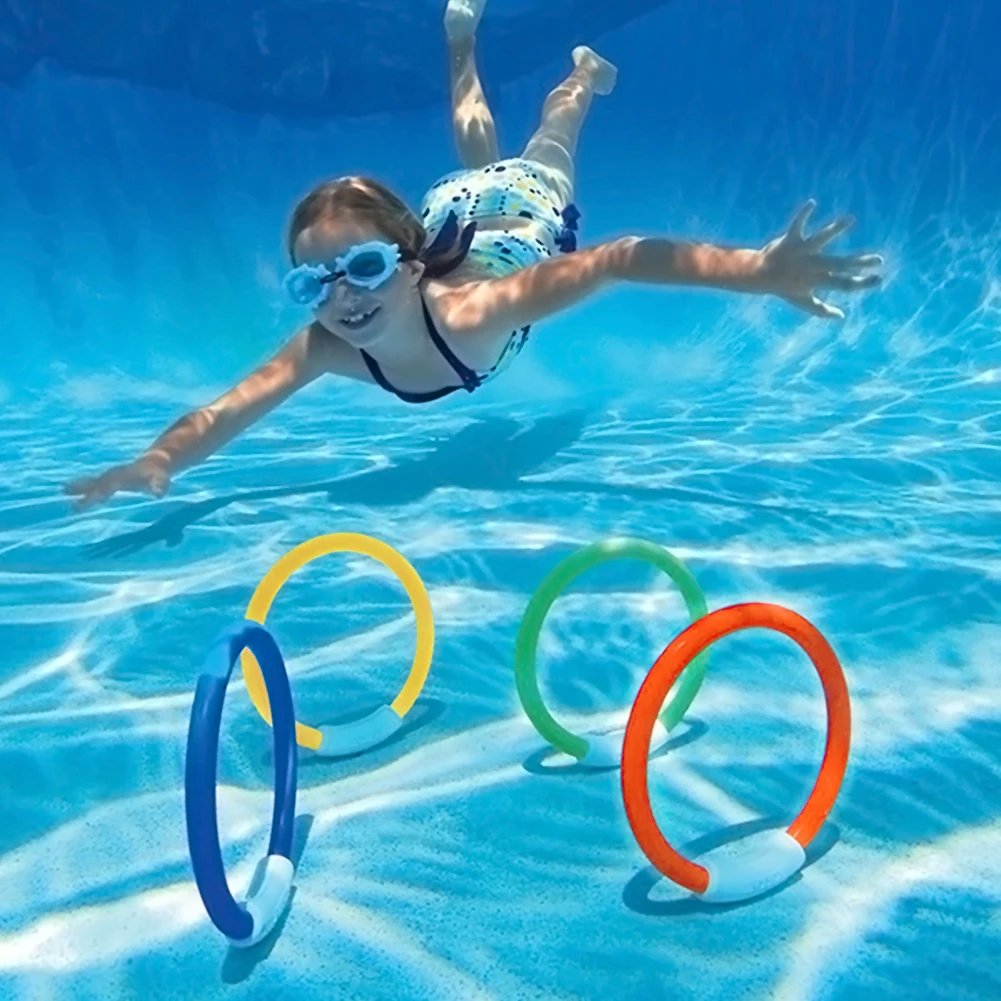 4PCS UNDERWATER DIVE RINGS SWIMMING DIVING SINKING POOL TOY GAMES FUN CHILDRENS 