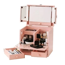 Мини окно комод маленькая принцесса туалетный столик японский флип-платье косметический чехол Портативный Органайзер макияж больше хранения розовый
