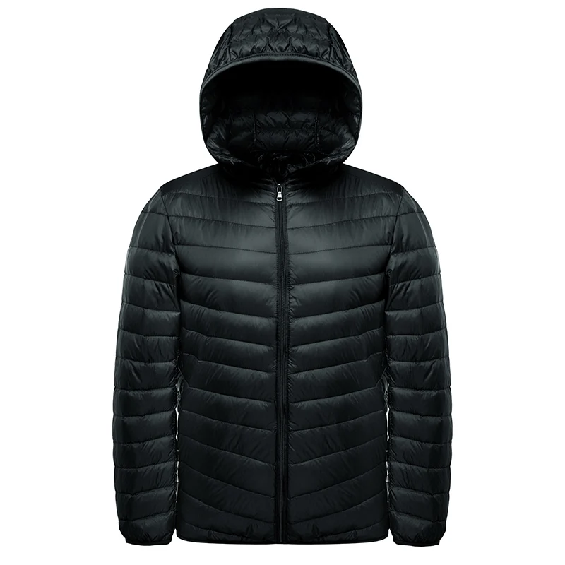 Ультралегкая мужская куртка-пуховик, водонепроницаемая зимняя куртка-пуховик, легкая куртка с капюшоном, тонкая мужская ветровка, модная одежда - Цвет: Черный