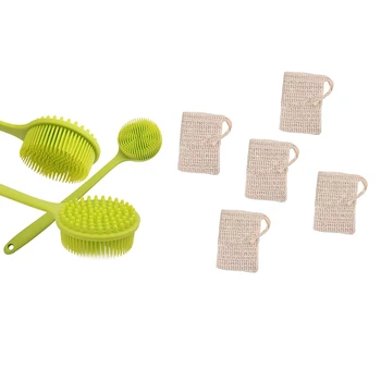 

1x Back Brush, Silicone Body Brush Double Sided Brush, Long Handle & 5 Pcs x Soap Bag, Soap Bags in Cotton and Linen
