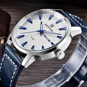 

BENYAR New Men Watch Luxury Top Brand Automatic Week Date Military Fashion Male Quartz Leather Wristwatch Relogio Masculino 5145