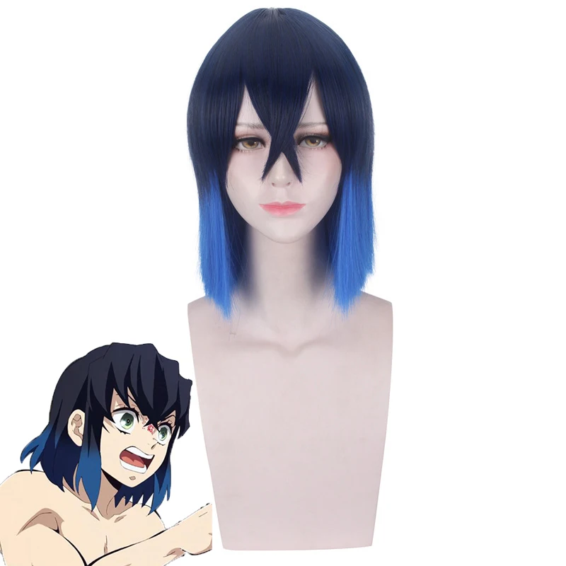 

Demon Slayer: Kimetsu No Yaiba Hashibira Inosuke Cosplay Wigs 35cm Short Straight Anime Wig Synthetic Wig Navy Blue Halloween