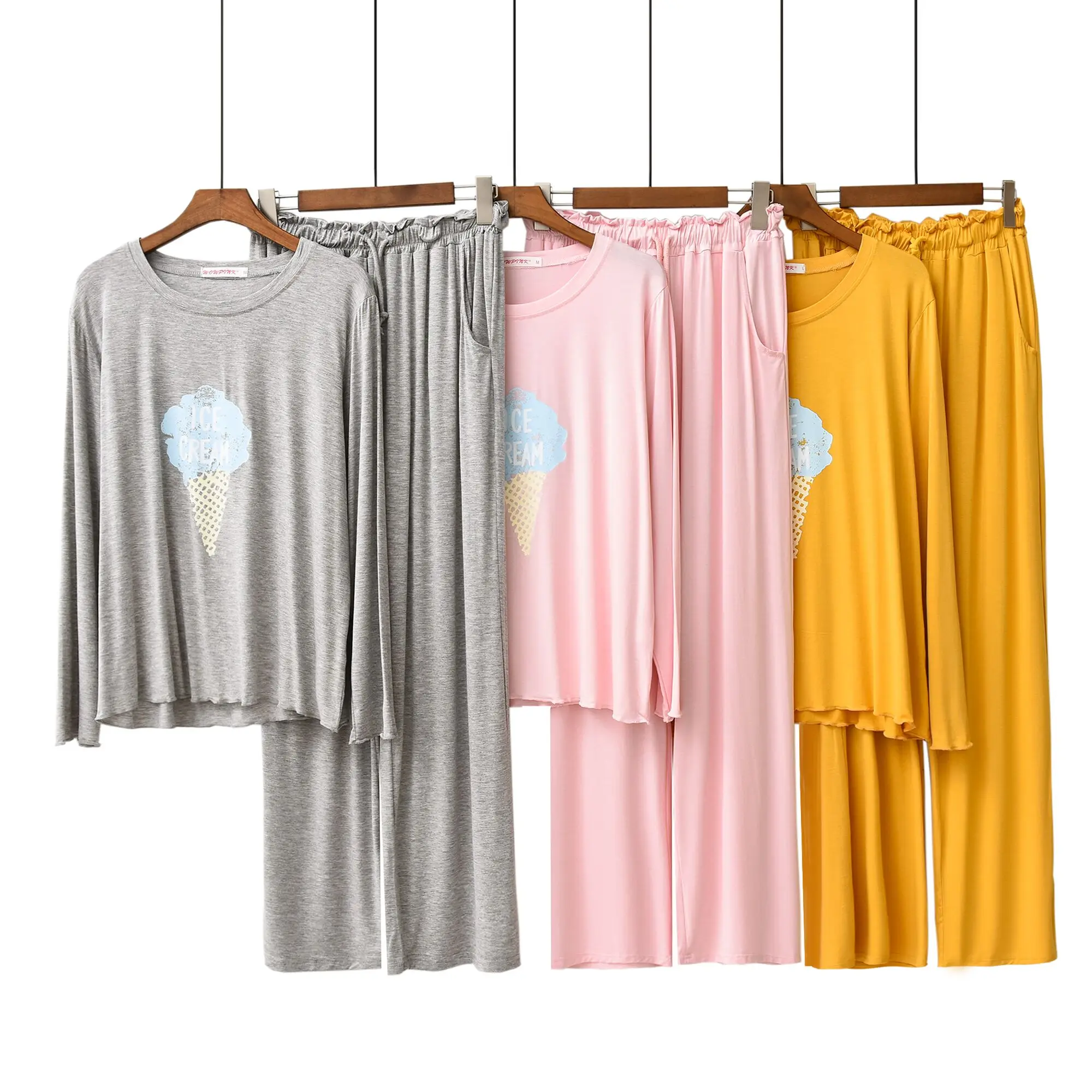 

Cartoon Ice Cream Pajamas Set Casual Modal Long Sleeve Nightwear Loose Women Sleepwear Oversize Pyjamas Soft Homewear