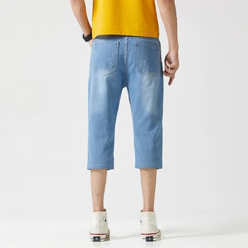 

Summer Jeans Shorts Jeans Fashion Hip Hop Jeans Denim Shorts Men Streetwear Cropped pants Slim Fit Stretch Denim Shorts blue