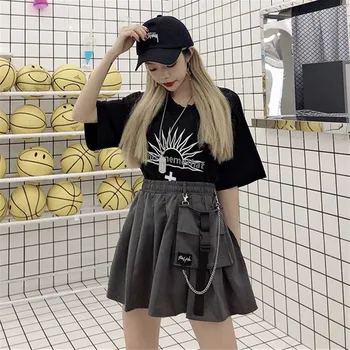 

NiceMix cargo Korean Preppy Style High Waist Pleated Jupe 2020 News Wild A Line Pocket Femme Skirts Beach Above Knee Mini Autum