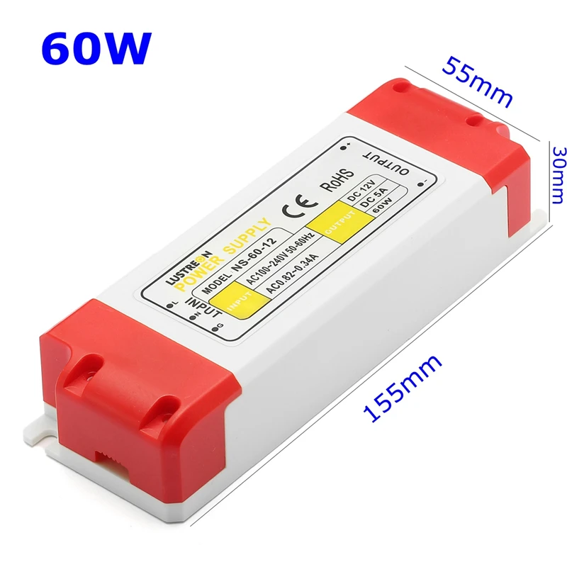 CLAITE 12 Вт 24 Вт 36 Вт 48 Вт 60 Вт AC100-240V к DC 12 В светодиодный драйвер ПИТАНИЕ адаптер трансформатор высокой мощности питания не водонепроницаемый - Цвет: 60W