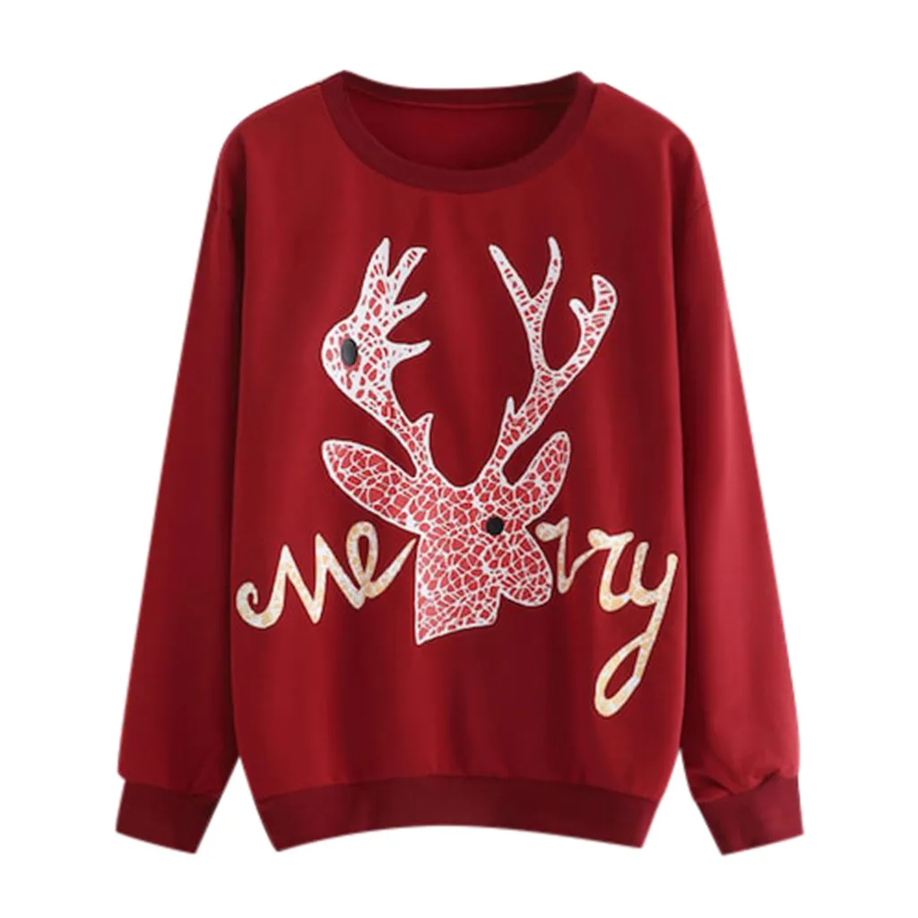 

New Arrival Women Christmas Top Pullover Christmas Hoodies Casual Loose Long Sleeve Elk Print Sweatshirt Tops Female Blouse