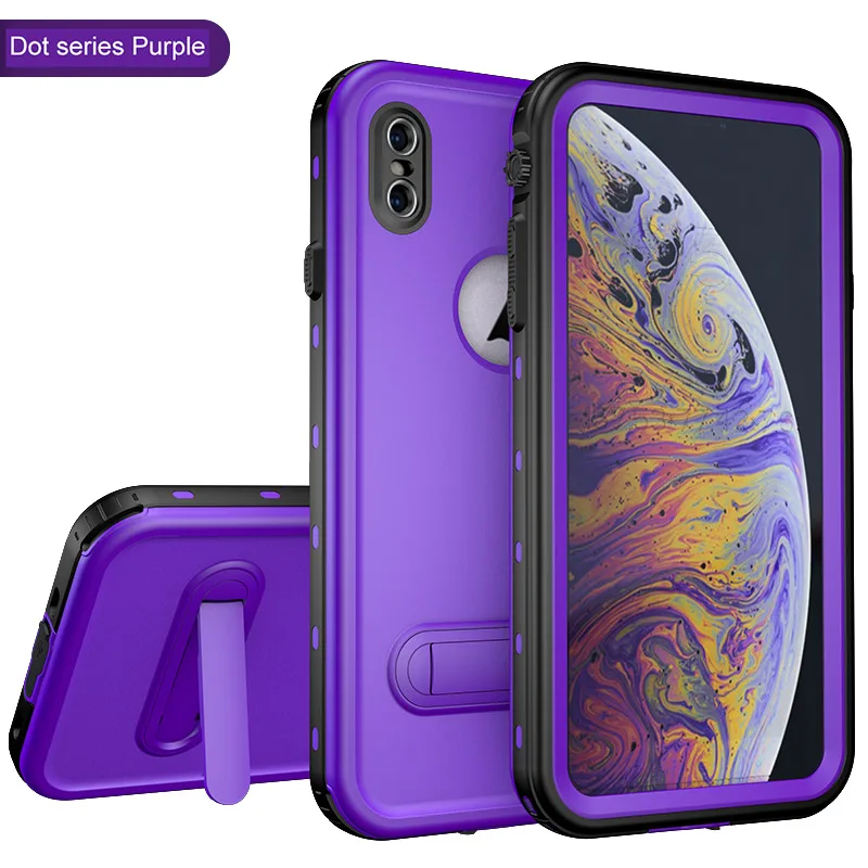 DOT Series Purple Ударопрочный подводный чехол для iPhone XR X XS Max, чехол для спорта на открытом воздухе, IP68, водонепроницаемый пылезащитный чехол для дайвинга для iPhone XS Max - Цвет: DOT Series Purple