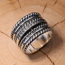 925 sterling silver retro Thai wide twist pattern male sterling silver ring set with zircon гвоздики set of thai silver square 925