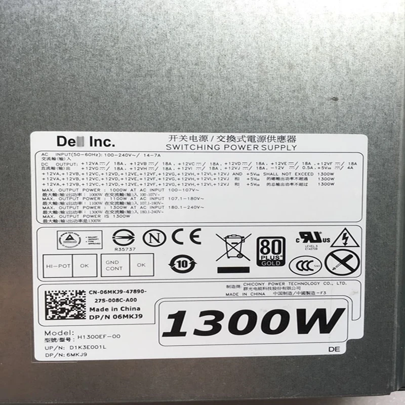 Блок питания для ноутбука Dell Precision T5600 T5610 T7600 T7610 T7910 1300W Питание H1300EF-00 D1300EF-00 D1300EF-02 6MKJ9 H3HY3 09JX5