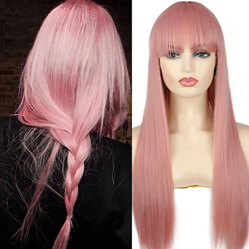 Long Orange Wig Straight Synthetic Hair Cosplay Wigs Synthetic