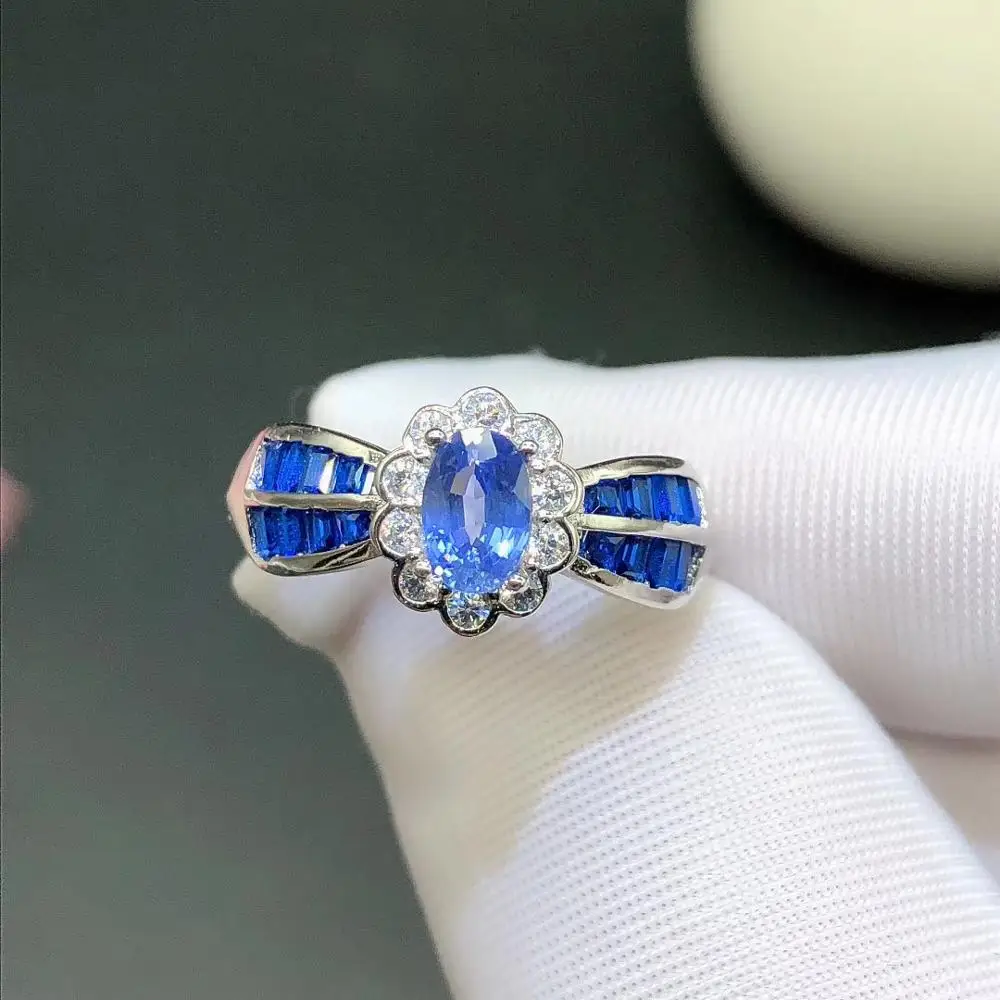 100% Natural real blue sapphire ring 925 sterling silver Fine handworked jewelry Finger rings Wedding Ring | Украшения и