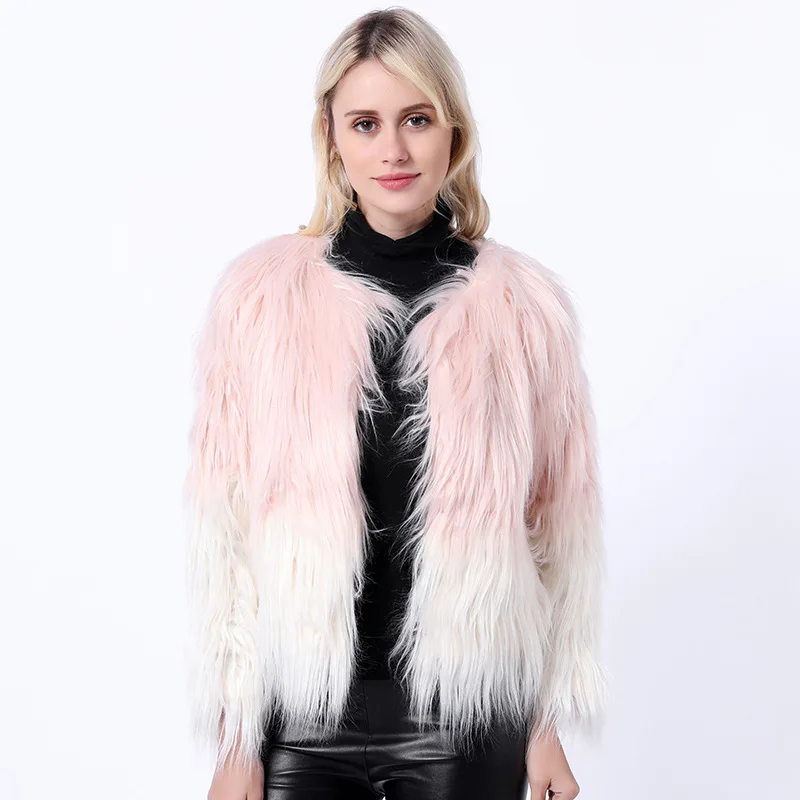 

Artificial fur coat two-color fur coat ladies winter long-sleeved fur jacket hair short fur