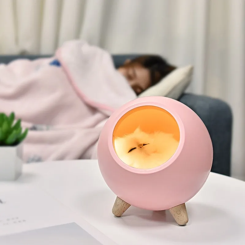 Перезаряжаемый USB светодиодный ночной Светильник для детей с изображением животных из мультфильмов, рядом с лампой, затемняющий атмосферный Настольный светильник, украшение для спальни - Испускаемый цвет: pink