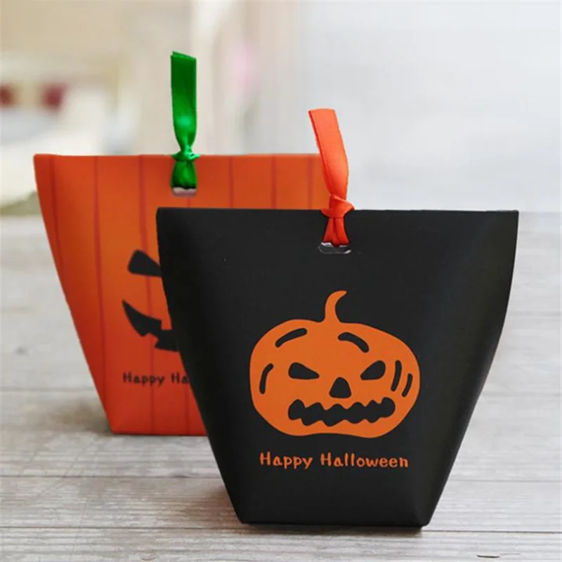 

Happy Halloween Horror Head Small Boxes For Gifts Mini Portable Paper Gift Box Pumpkin Candy Box Packing Orange/White/Black