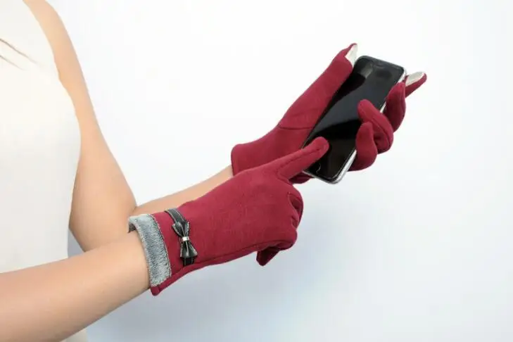 Bow Red VIIANLES/кружевные кашемировые перчатки, женские модные теплые зимние теплые перчатки, лыжные ветрозащитные защита для рук, удобные перчатки - Color: Bow Red