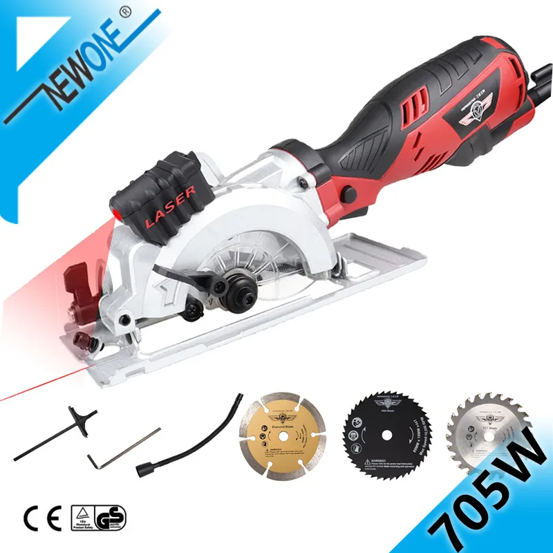  HEPHEPHAESTUS Mini Circular Saw Handle Power Tools for Cut Wood Metal Tile Cutter 3 Blade Saws 705W