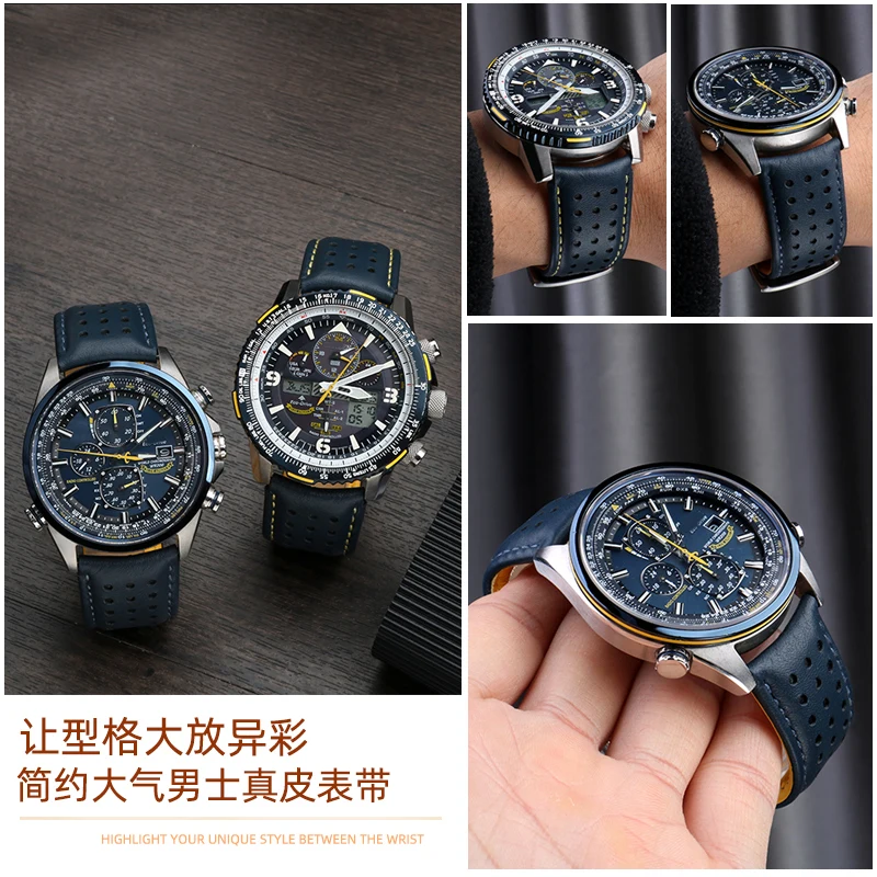 Genuine Leather Watch Strap for Citizen Blue Angel Generation