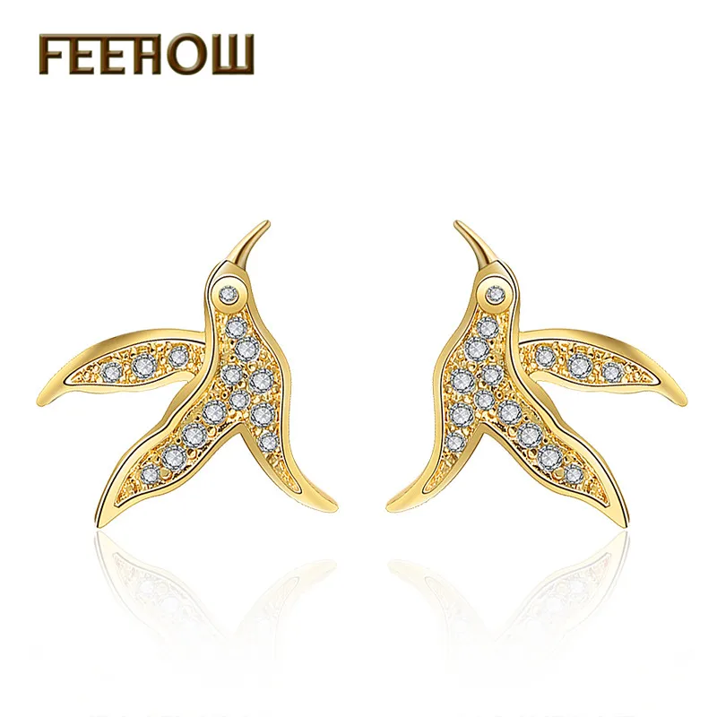 Женские серьги-гвоздики FEEHOW простые с цирконием в европейском стиле ювелирное