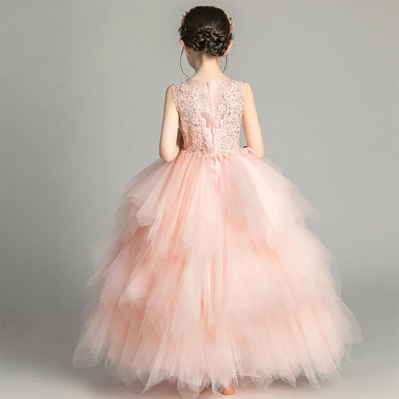 Abaowedding/милая розовая аппликация с буфами для девочек, пышное платье, фатиновое бальное платье, Детские торжественные праздничные платья