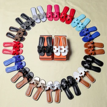 

2020 New Slippers Female Summer Fashion Outer Wear Outdoor Flat yi zi tuo H Type Rhinestone Red Wild Sandals and Slippers