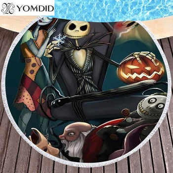 

Round Beach Towels Microfiber Large Bath Towel for Adults Kid Nightmare Before Christmas Printed Tassel Cartoon Towel Toalla