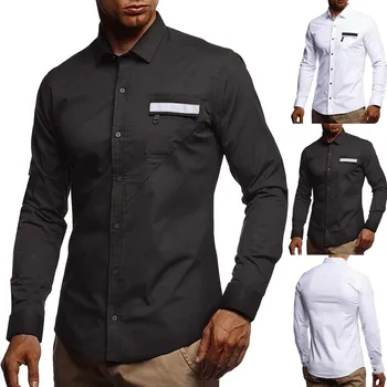 

Men Fashion Casual Long Sleeved Printed shirt Men Pure Color Splicing Long Sleeve Shirt Fashion Long Sleeve Blouse Top Soft