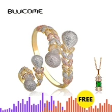 Blucome роскошный трехцветный набор колец в форме оплетки, циркониевые медные украшения для невесты, свадебные вечерние украшения для девочек