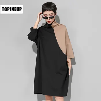 

Spring fashion Female Turtleneck long sleeve Colorblock Straight loose women's dresses