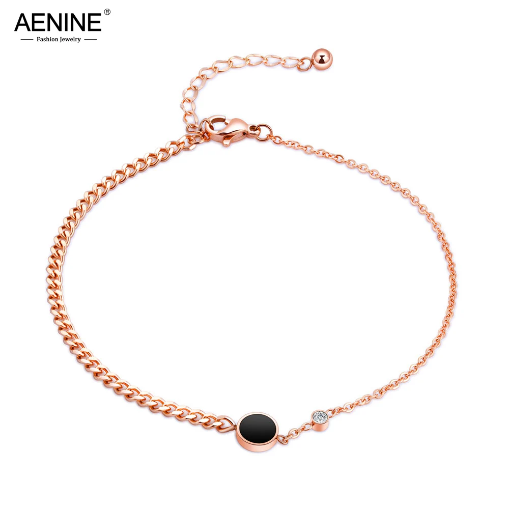 AENINE Trendy Rose Gold Color Love Black Circle Anklets For Women Titanium Steel Foot Link Chain Anklet Female Jewelry AA19041 | Украшения