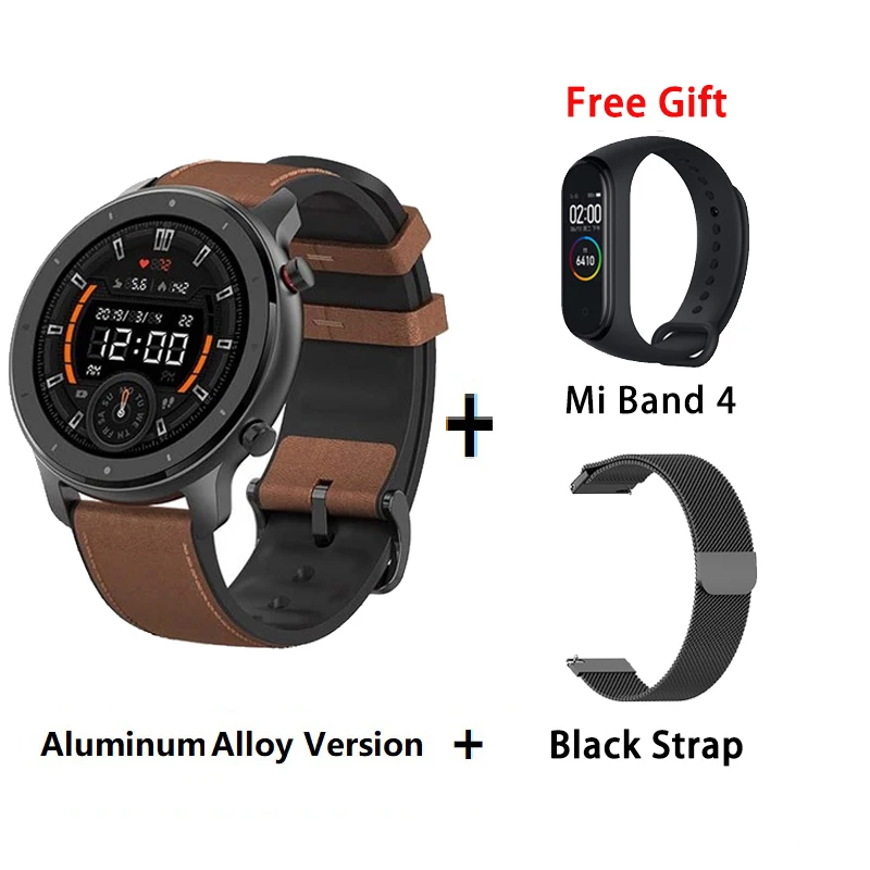 [Глобальная версия] Huami Amazfit GTR 47 мм 42 мм gps Смарт часы мужские 5ATM водонепроницаемые Смарт часы 24 дня батарея - Цвет: A add black strap