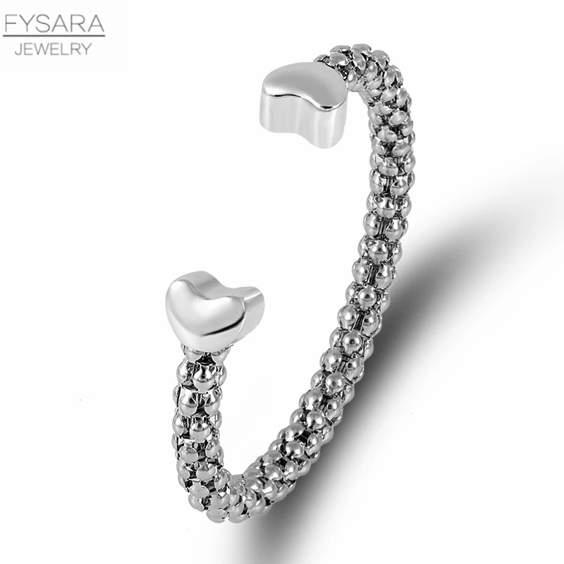 FYSARA, браслеты с кристаллами в виде сердца, браслеты из нержавеющей стали, браслеты для женщин, цепочка с попкорном, открытые браслеты, классические ювелирные изделия