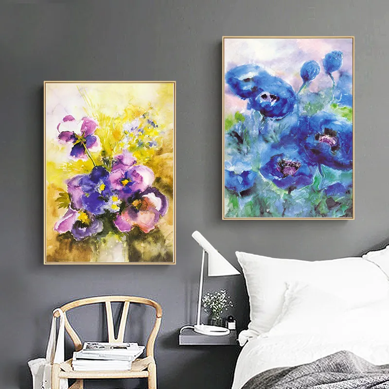 Flower-Watercolor-Living-Room-Picture-Decorative-Print-Home-Decor-Wall-Art-Nordic-Canvas-Oil-Painting-Abstract (1)