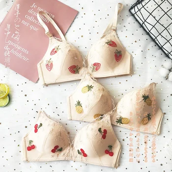 

Fashion Fruit Printing Gathered Bra Women Lace Sexy Bras Lingeries Adjustment Thin Section Bra