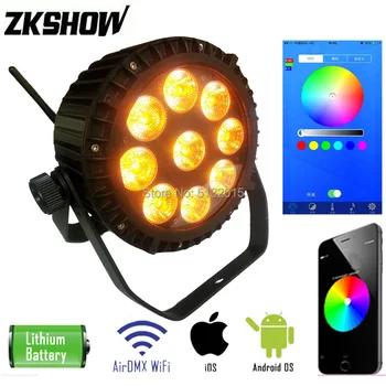 

9*15W LED Par Uplight RGBWAUV 6in1 WIFI IOS/Android Wireless Battery DMX Pro Light for DJ Disco Nightclub Party Stage Lighting