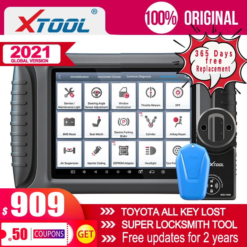 XTOOL mais novo programador de chave OBD2 do carro X100 PAD3 Ferramentas de diagnóstico profissional OBD2 imobilizador com Kc100 e trabalho para o Brasil Renault e suporte de modelo de carro do Brasil Atualização gratu