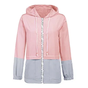 

Women Hooded Thin Jacket Coat Zipper Sport Windbreaker Jackets Long Sleeve Patchwork Skinsuits Jackets For Women Stitching Coat