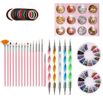 

Nail Painting Brush Set Dotting Pen Nail Art Tools Kit UV Gel Striping Tape Line Manicure 3D Nail Rhinestones Nail Art Tool