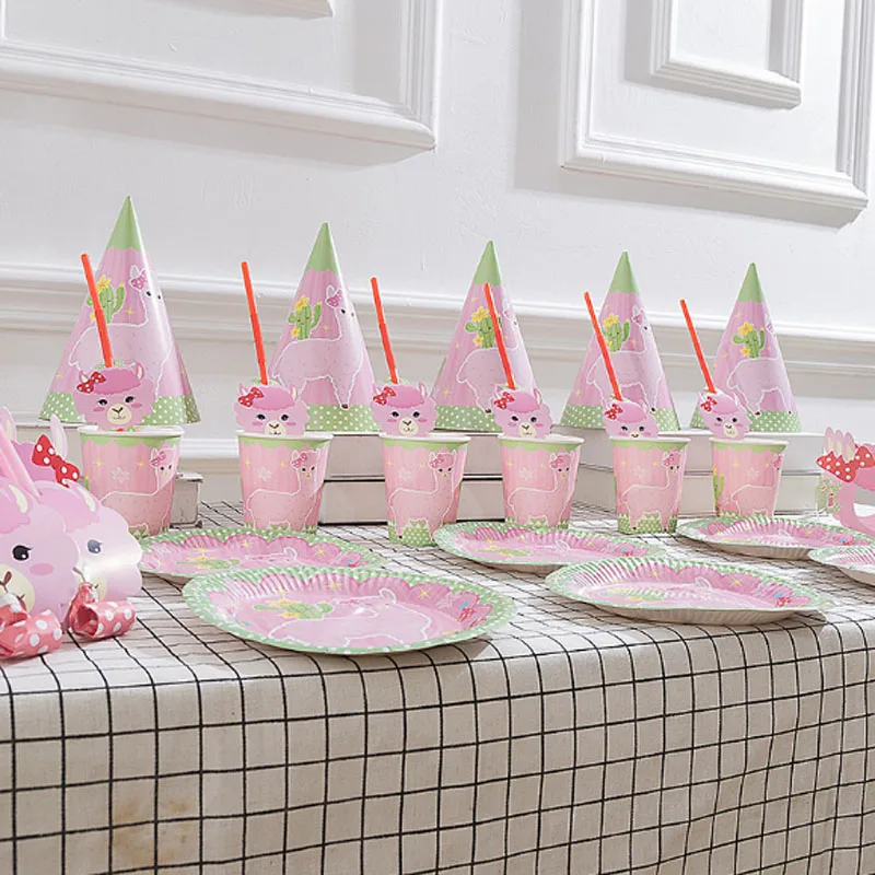 36 шт. розовый Альпака тема одноразовая посуда набор Декорации для хелоуин вечеринки поставки Фольга Воздушный Шар