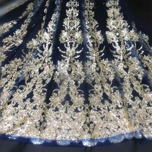 Глубокий синий тюль золото бронзовые Блестки ткань материал свадебного платья дизайнер DIY Tissus Австралийский метр Telas Stoffen 90X130 см