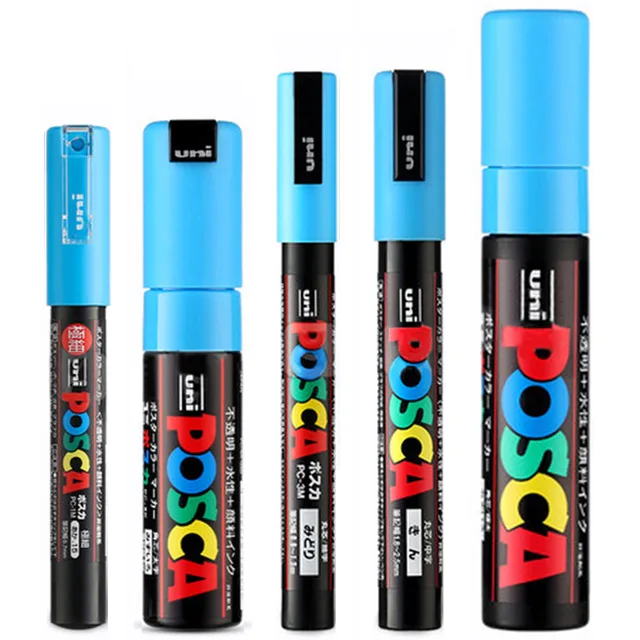 Небесно-голубой 5 шт./компл. UNI Posca Красящие ручки смешанные Mark 5 размеров каждого с 1 ручка PC-1M/3m/5 M/8 K/17 K Краски ing POP рекламный плакат ручка - Цвет: Небесно-голубой
