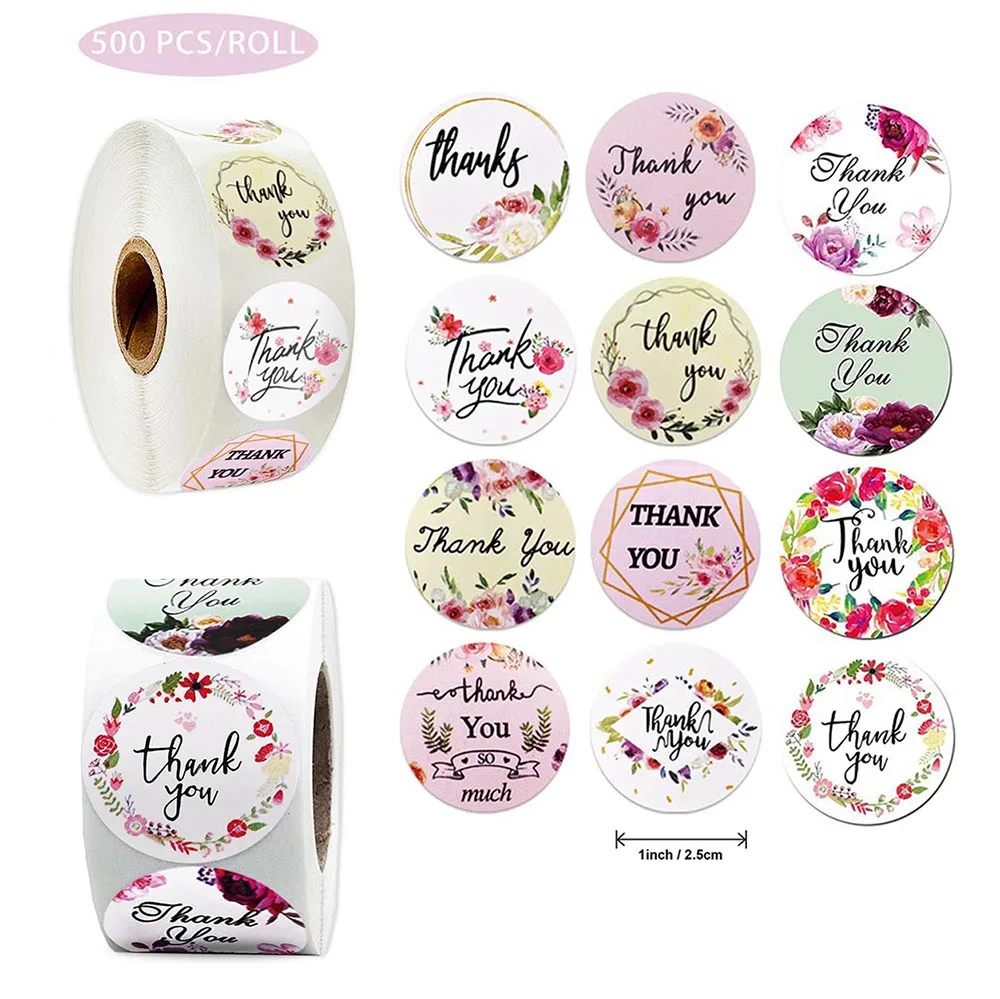 

500Pcs/roll Floral Thank You Sticker for Bullet Journal Decorative Stickers Scrapbooking Label Diary Stationery Stickers