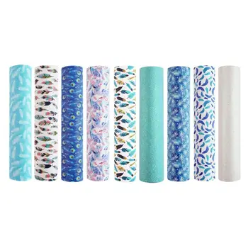 

9 Assorted Colors Blue Feather Leather Sheet A4 Size Earrings Bows Making Synthetic Vinyl Fabrics Jewelry Purses Crafts